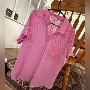 Umgee Pink Sheer Button-Up Top